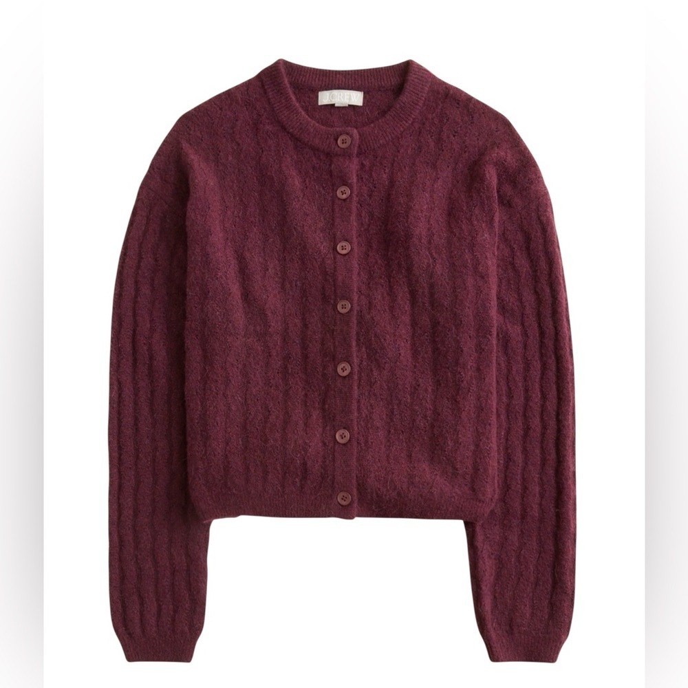 J. Crew SUPER SOFT Pointelle Bubble Hem Alpaca blend Cardigan Sweater NWT XS - Picture 3 of 10